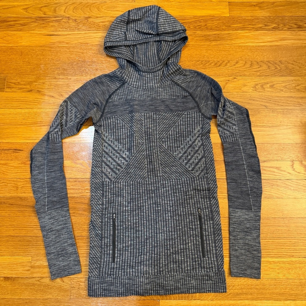 Lululemon Rest Less Hoodie Heathered Black Gray - Size Est. 6 Long Sleeve Shirt